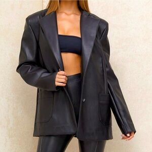 House of CB Harper Faux Vegan Leather Oversized Classic Designer Blazer Jacket M